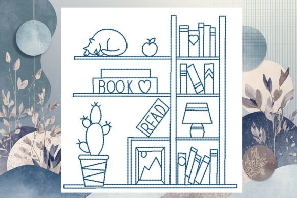 Bookshelf 2 Line Art – Six Sizes