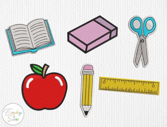 School Supplies Embroidery Patch Set